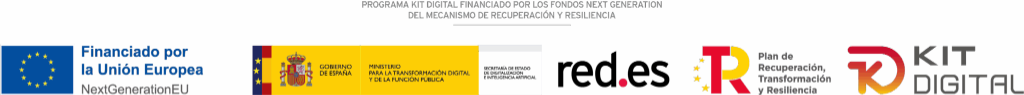 Programa Kit Digital financiado por los fondos Next Generation EU del Mecanismo de Recuperación y Resiliencia. Financiado por la Unión Europea – NextGenerationEU. Gobierno de España, Ministerio para la Transformación Digital y de la Función Pública. Red.es. Plan de Recuperación, Transformación y Resiliencia. Kit Digital.